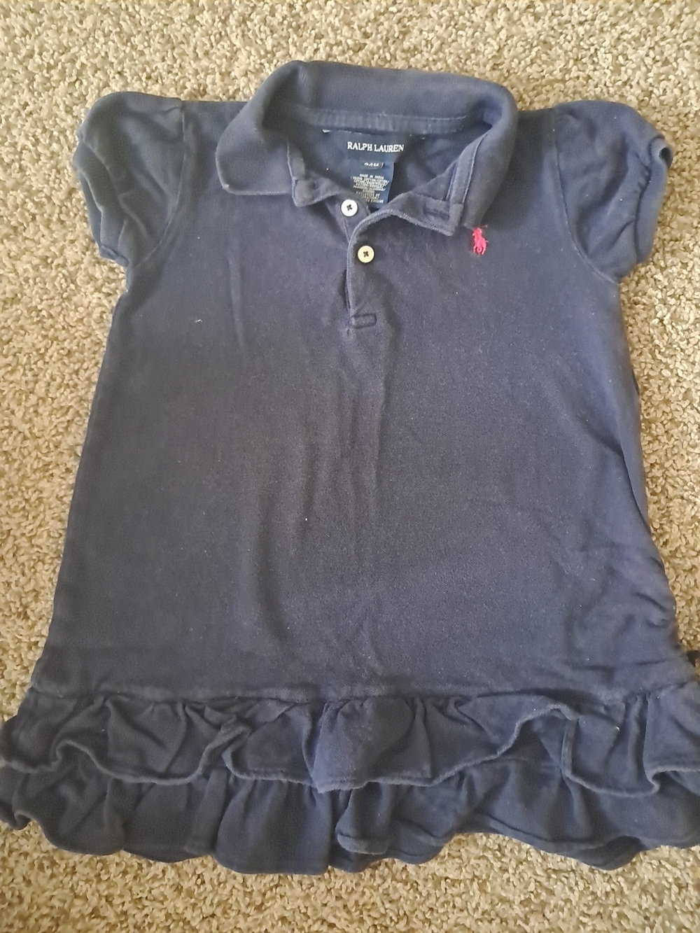 Ralph Lauren Girls Navy Polo Dress with Ruffle Hem